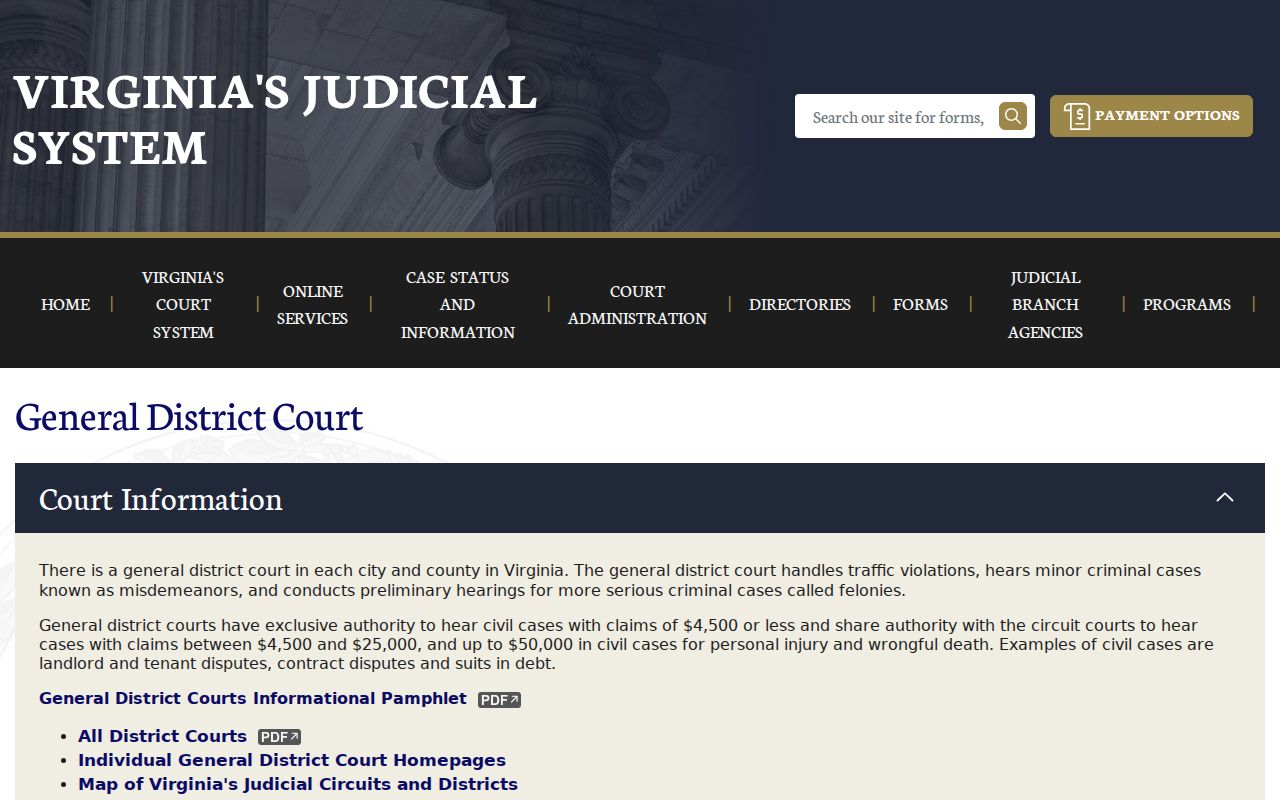 Nottoway County warrant lookup court route at General District Court
