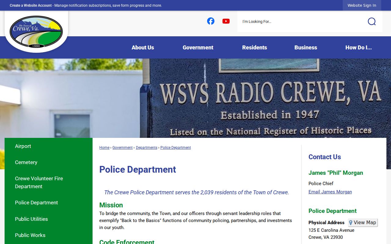 Crewe warrant search begins with the Crewe Police Department contact page