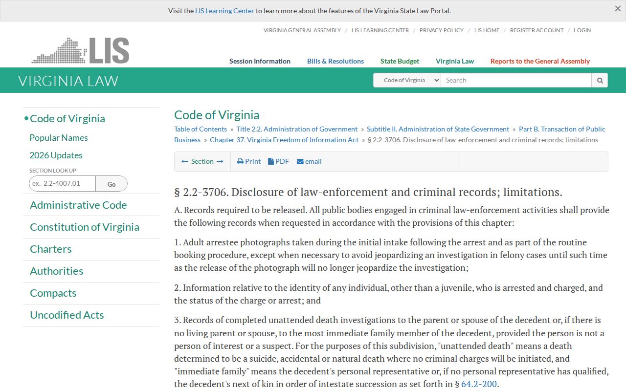 Nottoway County active warrant record access under Virginia law