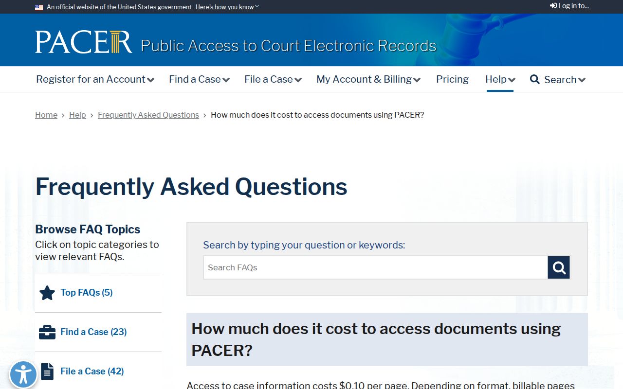 Nottoway County federal warrant docket access fees through PACER