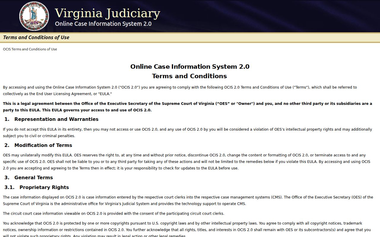 Nottoway County warrant search fields in the Virginia OCIS interface